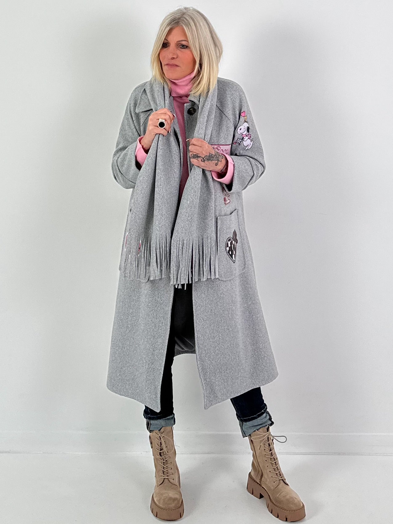 Mantel mit Schal Modell "Vintage Whimsy" - grau