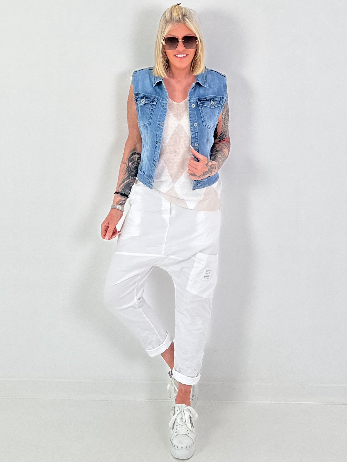 Pullunder mit Raute - weiss-beige
