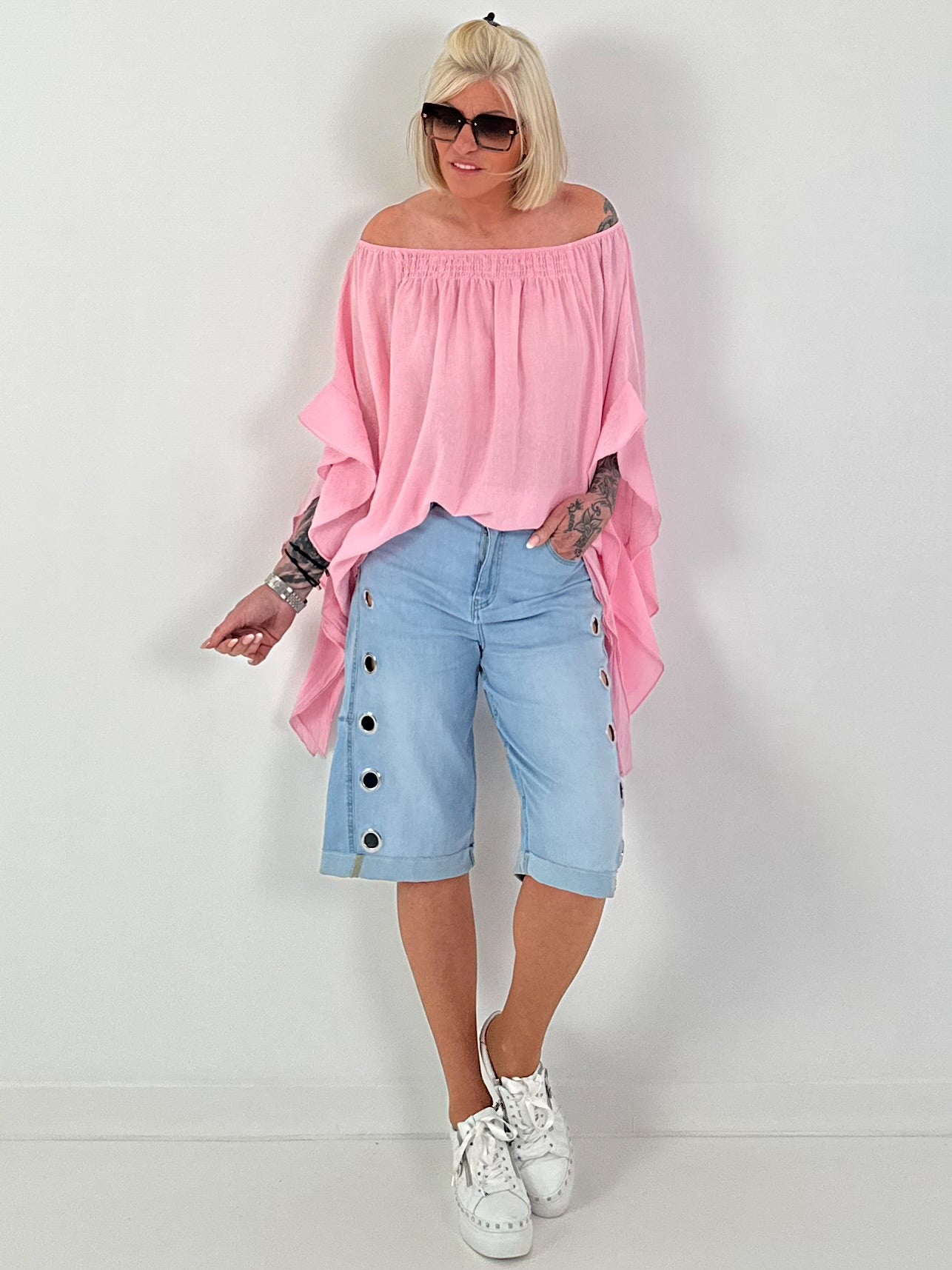 Tunic with side ruffles - pink