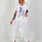 T-shirt with shoe print and glitter details - white-light blue