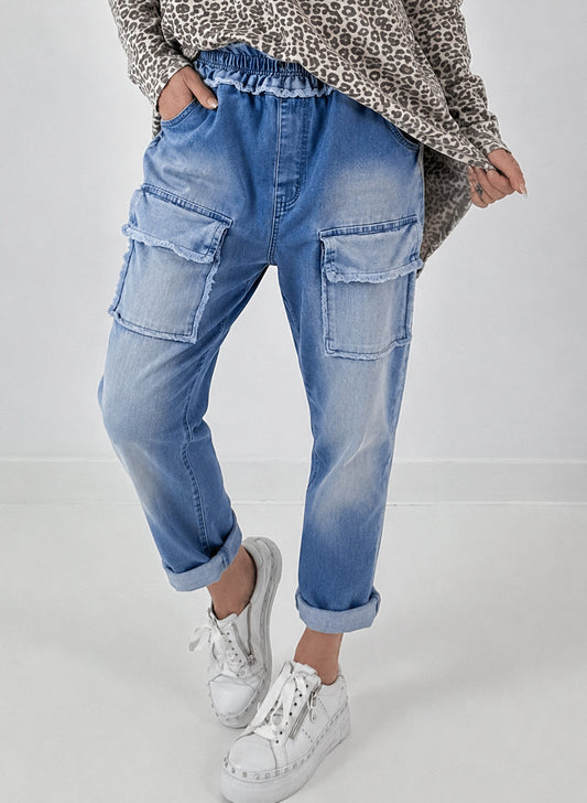 Jeans mit elastischem Bund und Patten - denim ( lieferbar ab 04.08.26)