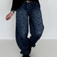 Jeans-Pumphose im Allover-Leoprint mit Gürtel - dark-denim