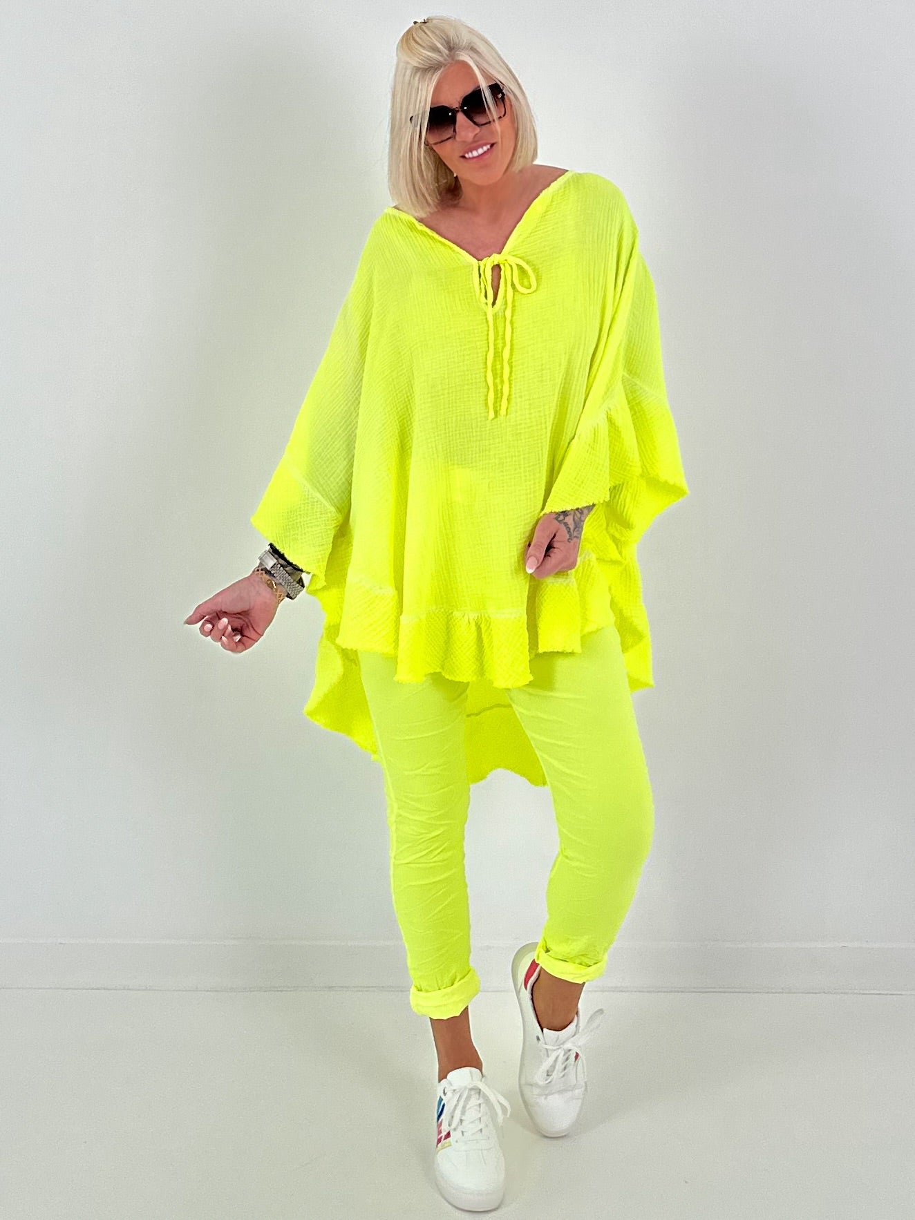 Hose im Knit-Look - neongelb