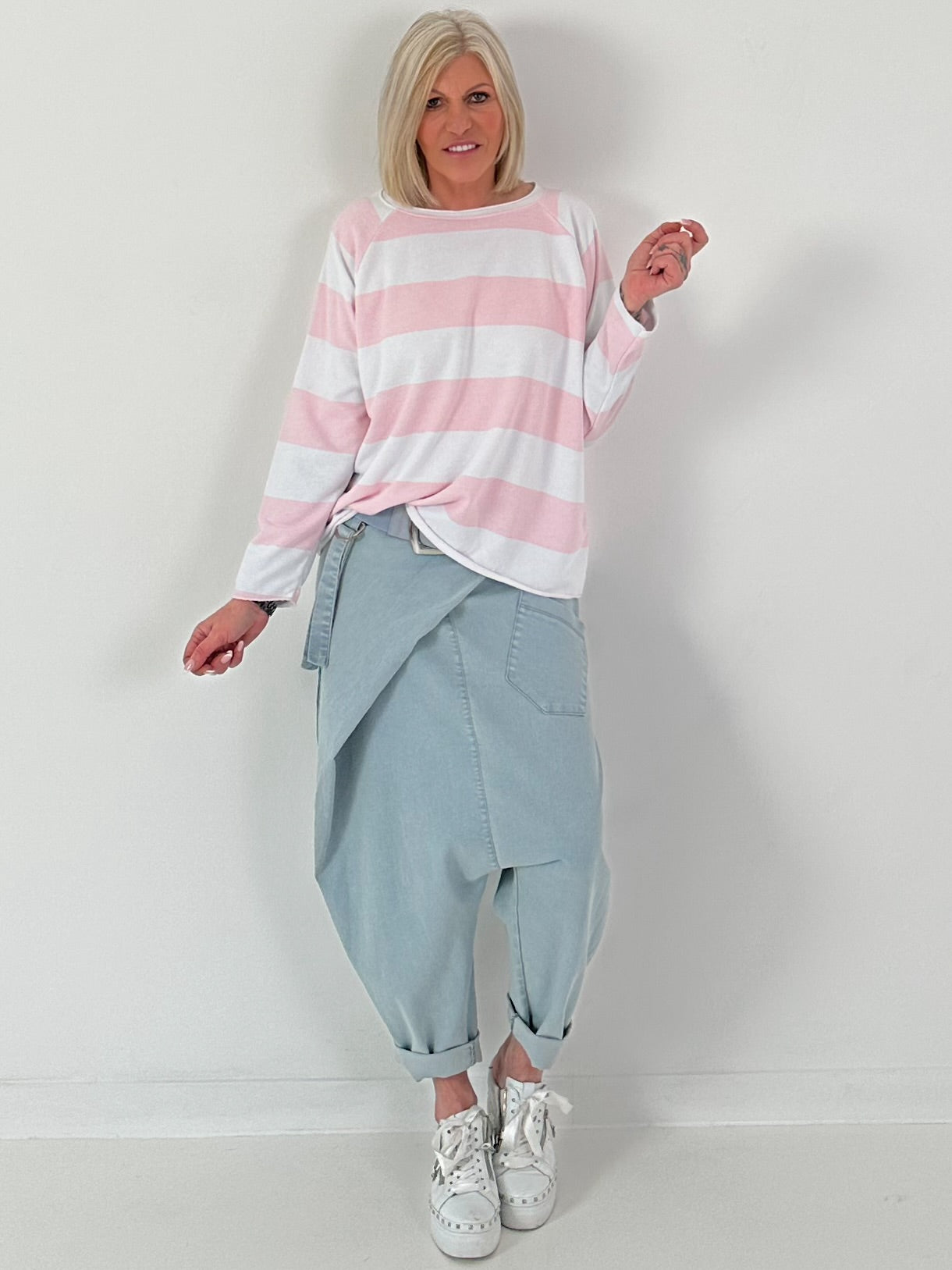 Sweater mit Blockstreifen - rosa-weiss