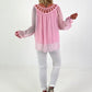 Silk Tunic with Crochet Neckline - Pink