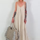 Dress with decorative straps and stripe pattern - beige