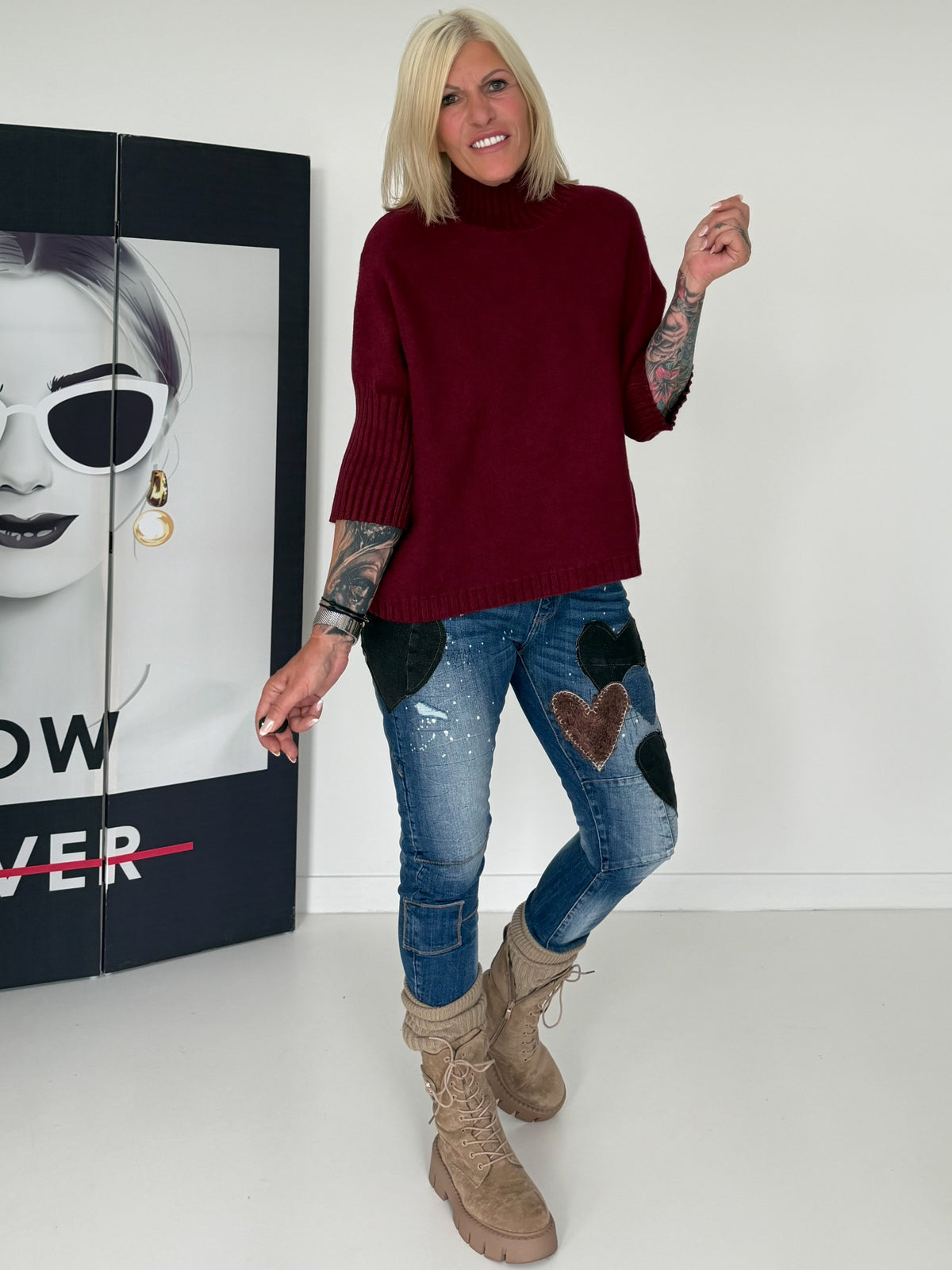 Strickpullover mit Turtleneck - bordeaux