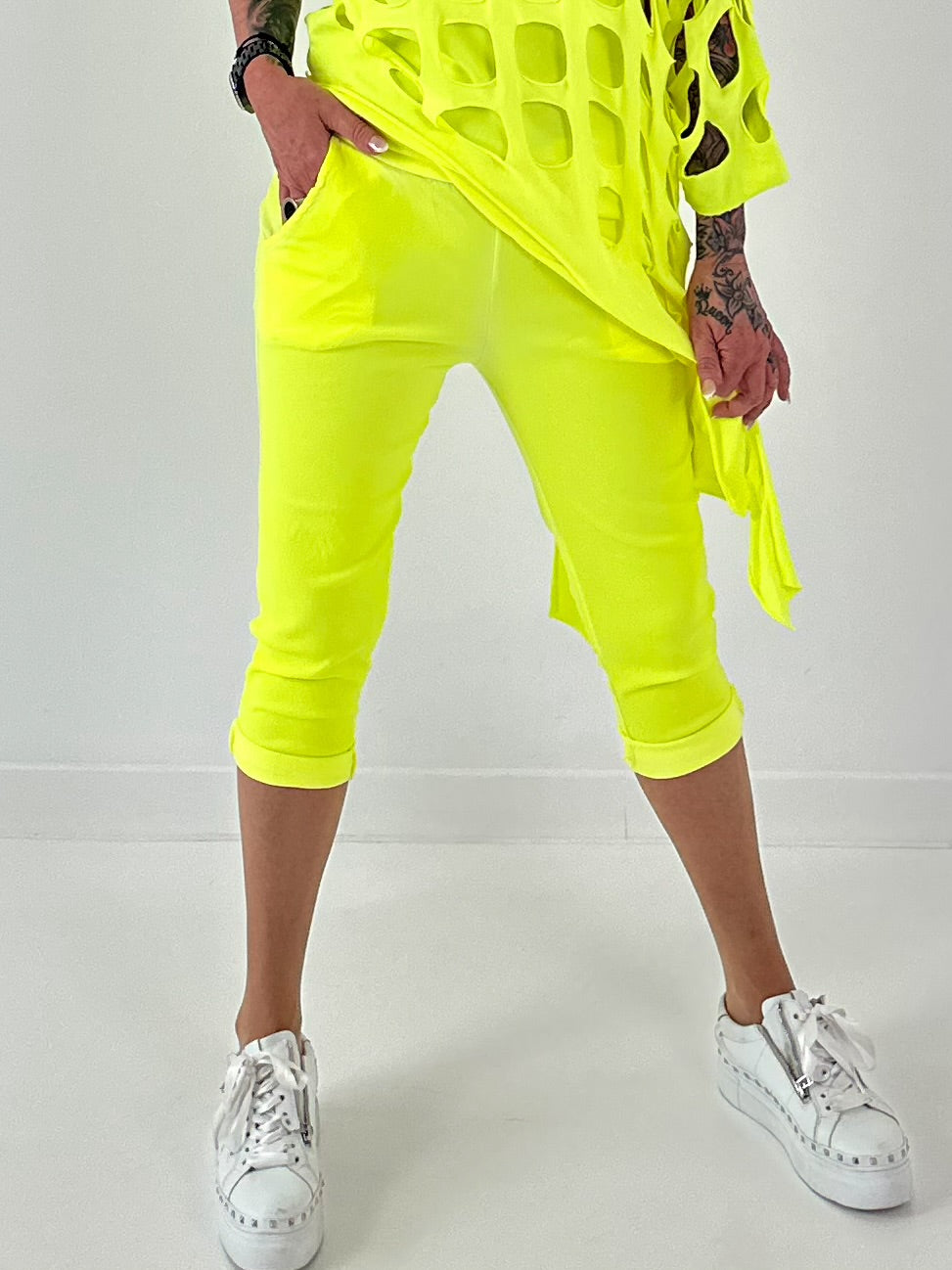 Capri Hose mit Bindeband - neongelb
