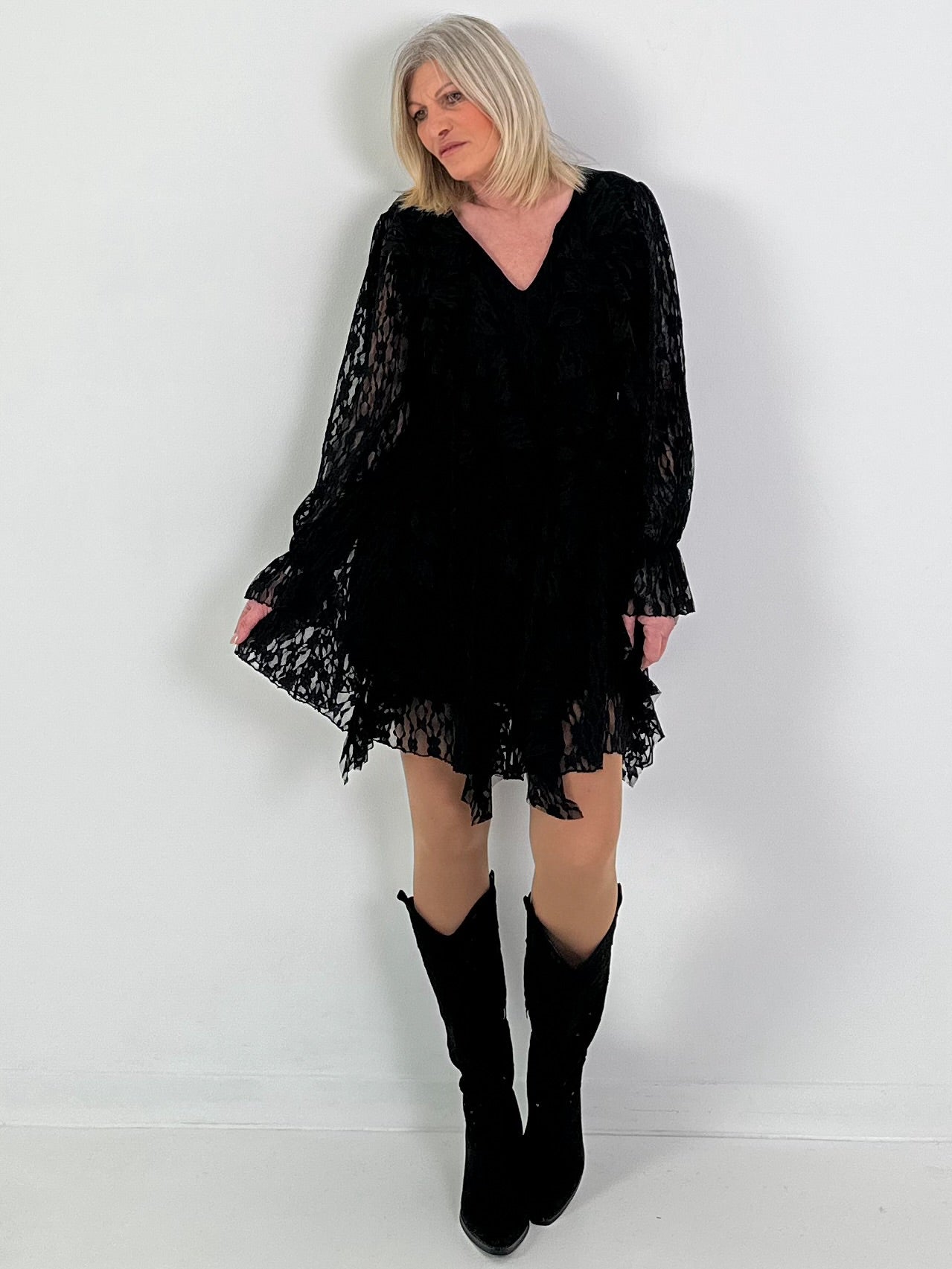 Kleid/Tunika aus Spitze - schwarz