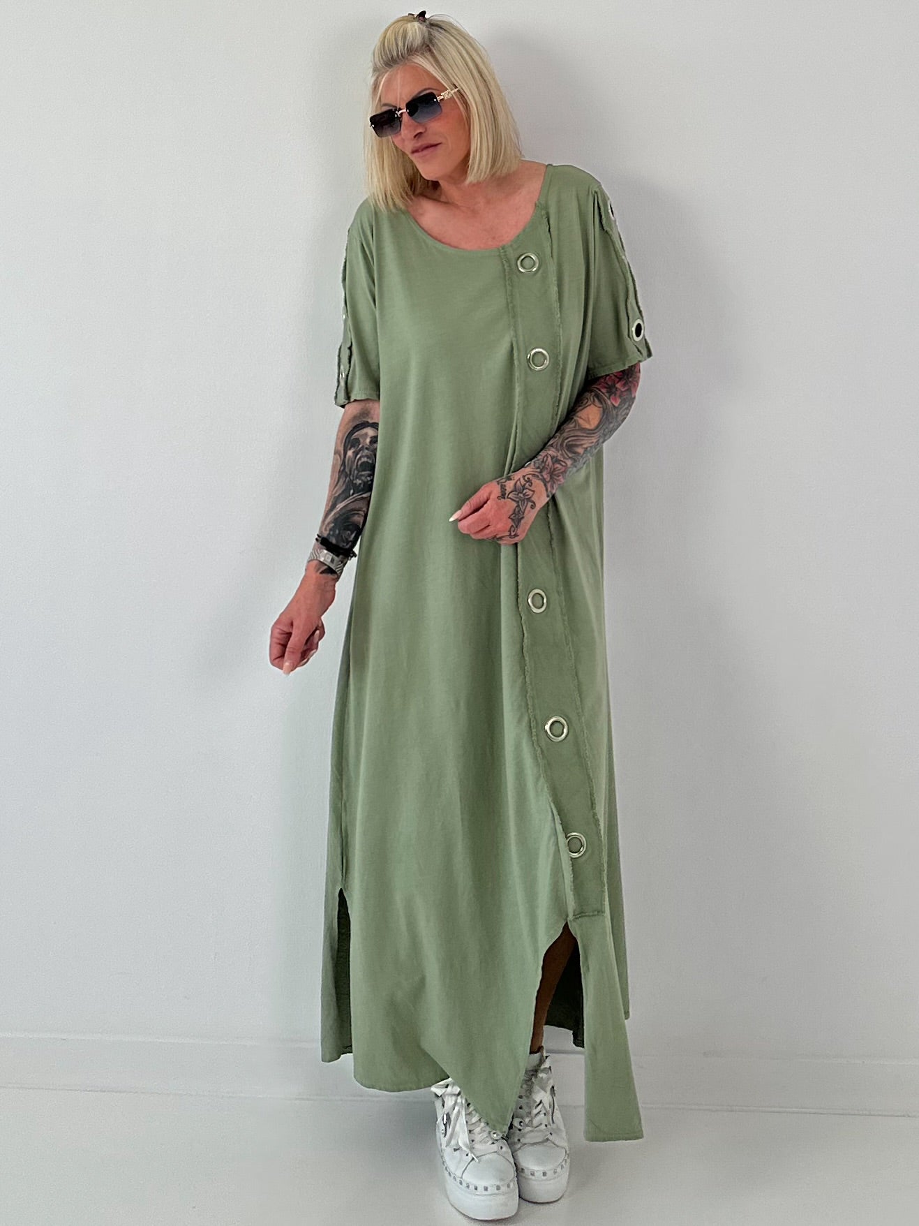 T-Shirt Kleid mit Ösen -khaki