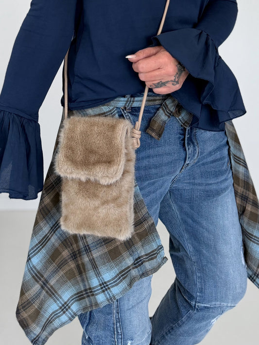 Small fur bag / phone bag - beige