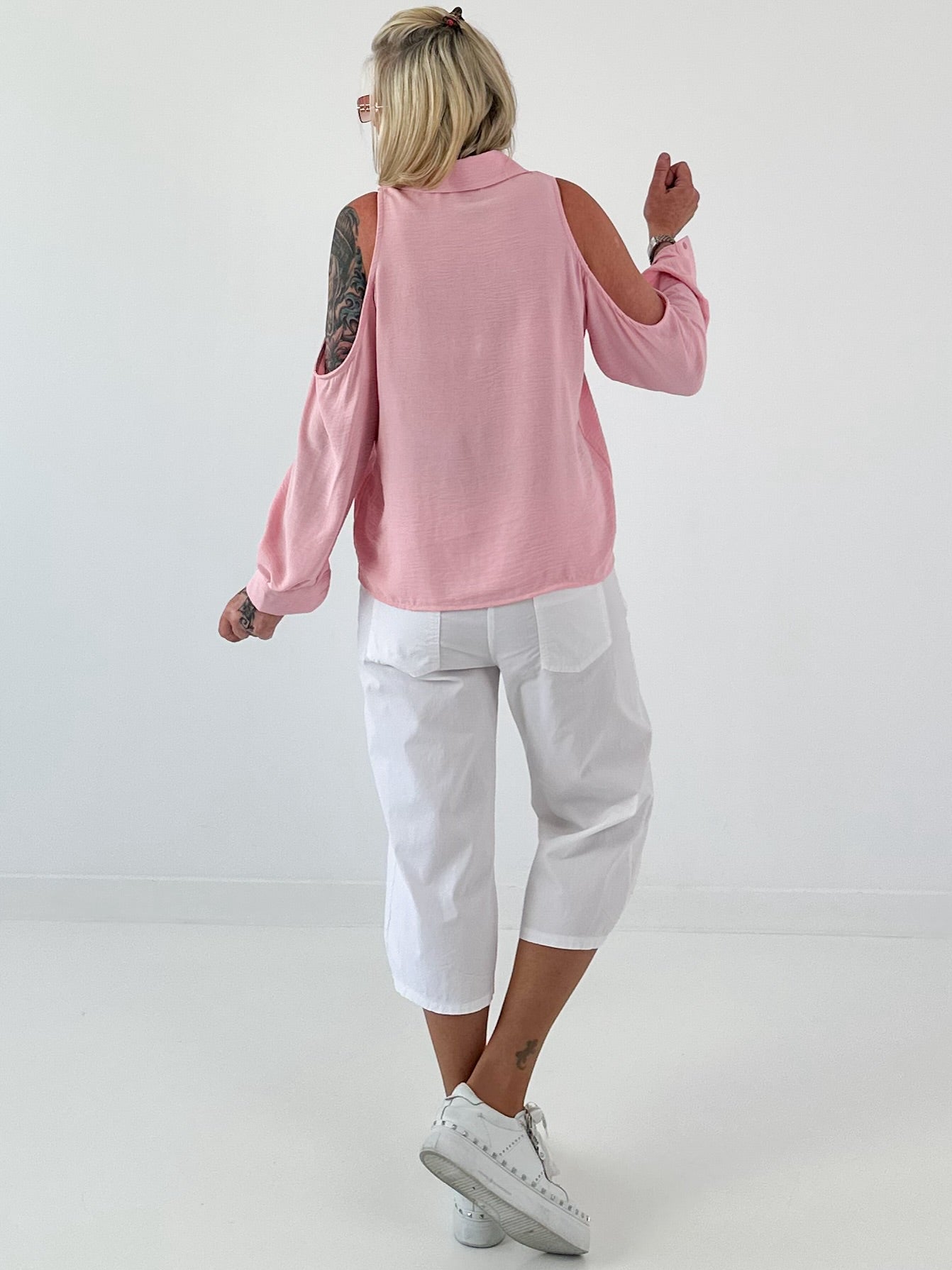 Bluse mit cold shoulder Detail - rosa