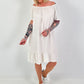 Kleid mit kurzen Ärmeln und Volant - beige