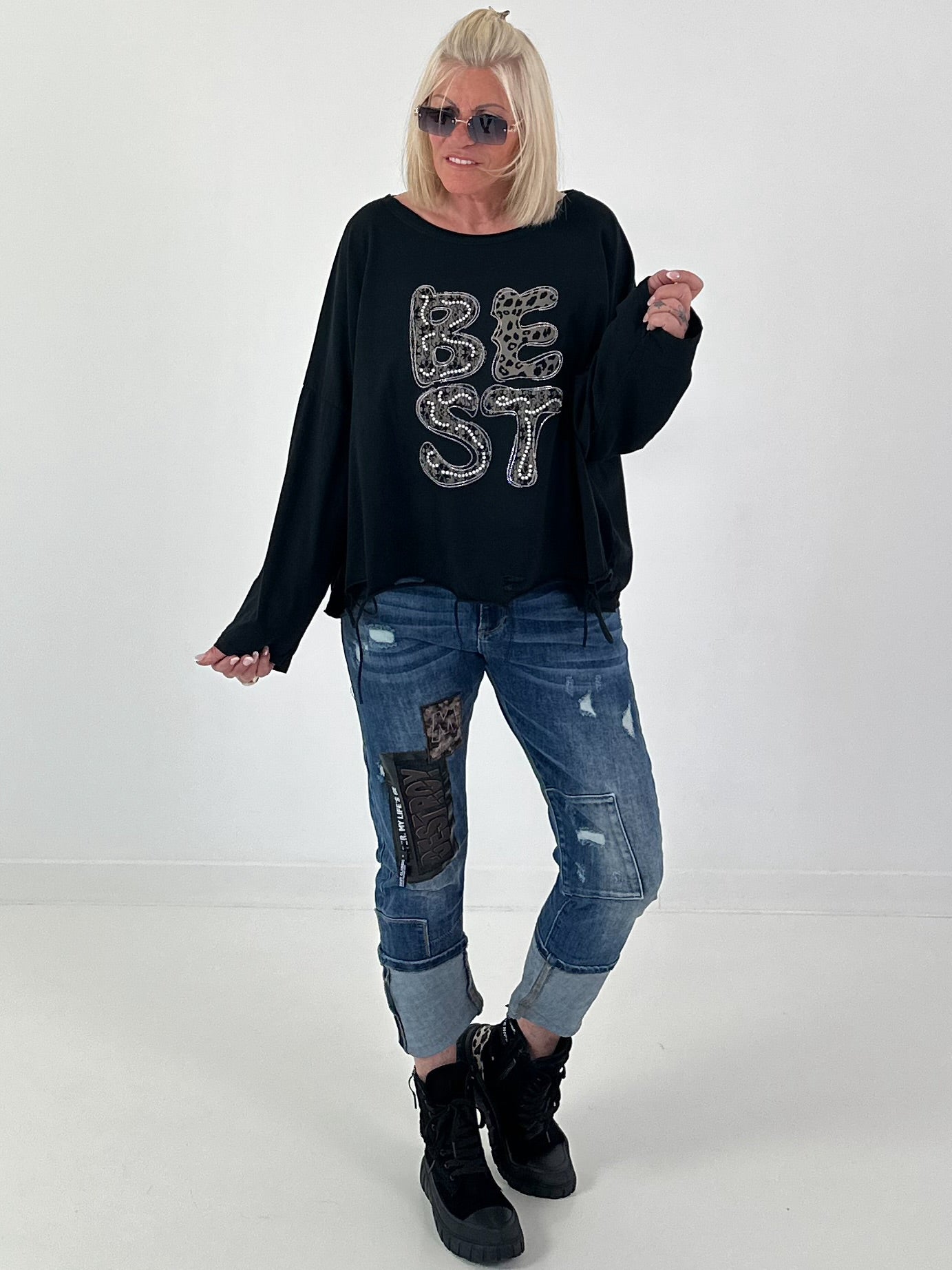 Oversized sweatshirt met gedetailleerde afwerking - zwart