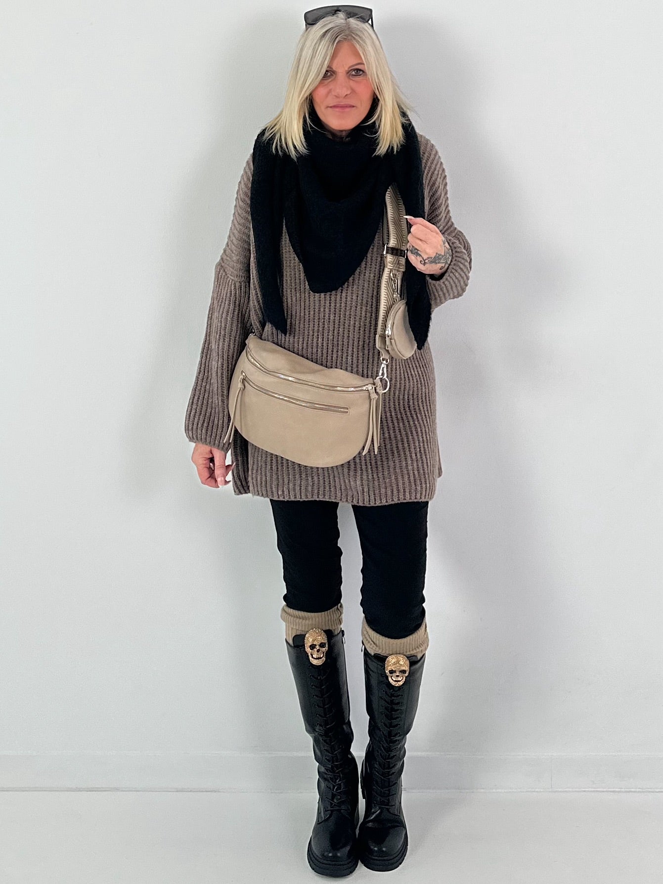 Crossbody bag in leather look, model "The Edit Bag" - taupe