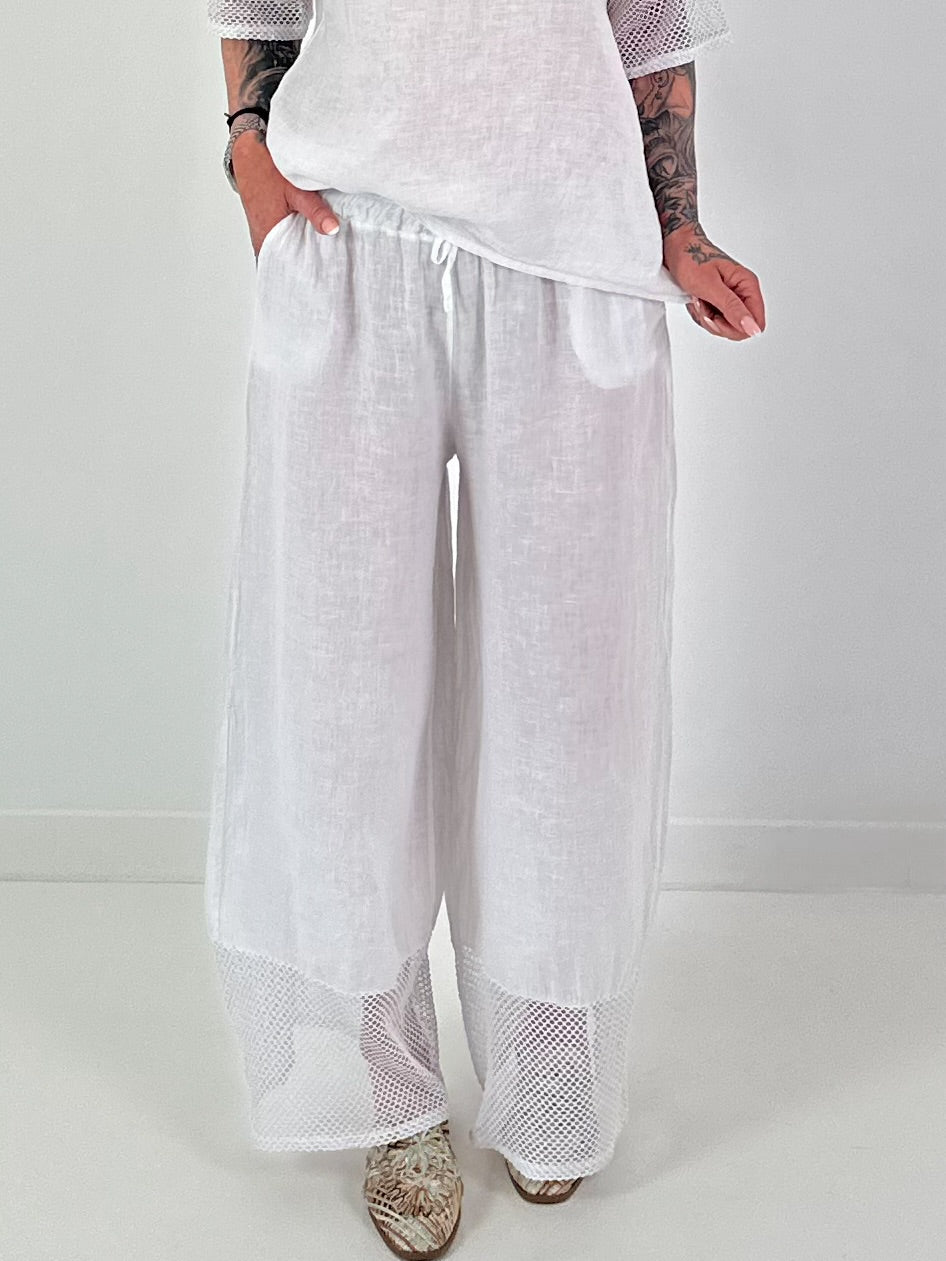 Wide-leg linen trousers - white