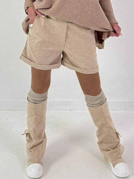 Leather-look shorts, model "Velvet Shine" - beige