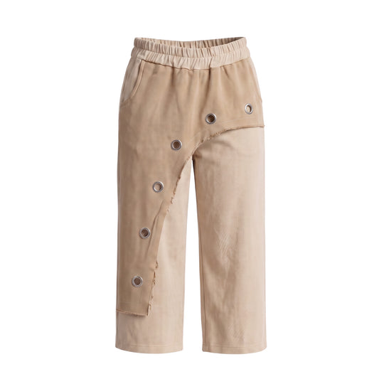 Hose mit Overlay und Metallösen - beige