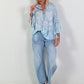 Tunic with floral pattern and denim details - light blue