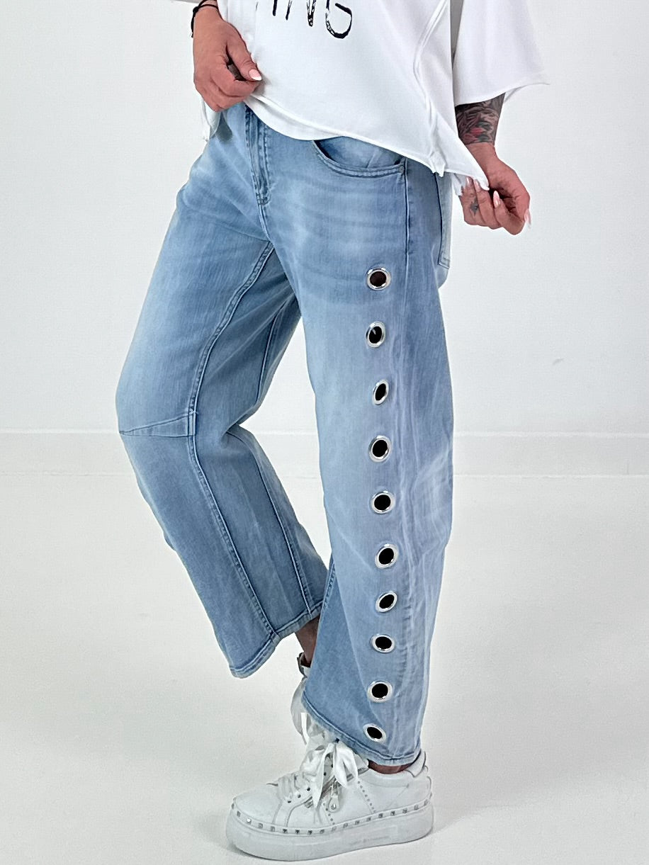 Jeans mit Ösen - denim