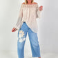 Silk tunic with crocheted neckline - beige