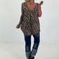 Plissee Long Top mit Animal-Print - beige-mehrfarbig