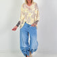 Mesh shirt with 3D fabric flowers - beige