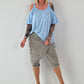 Shirt mit Cold Shoulder und Leo Strass - hellblau