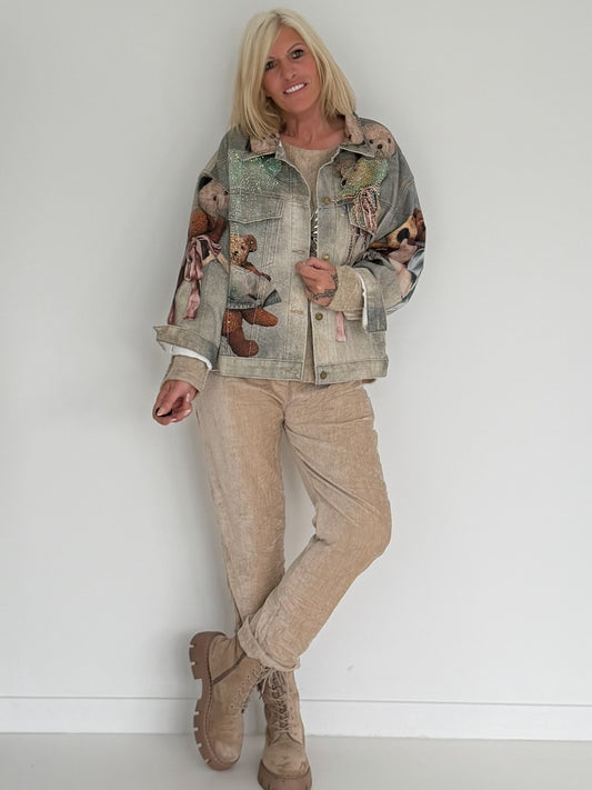 Jeansjacke mit Teddy-Print - used-grey