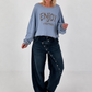 Sweater mit Linksnähten und Print - jeansblau
