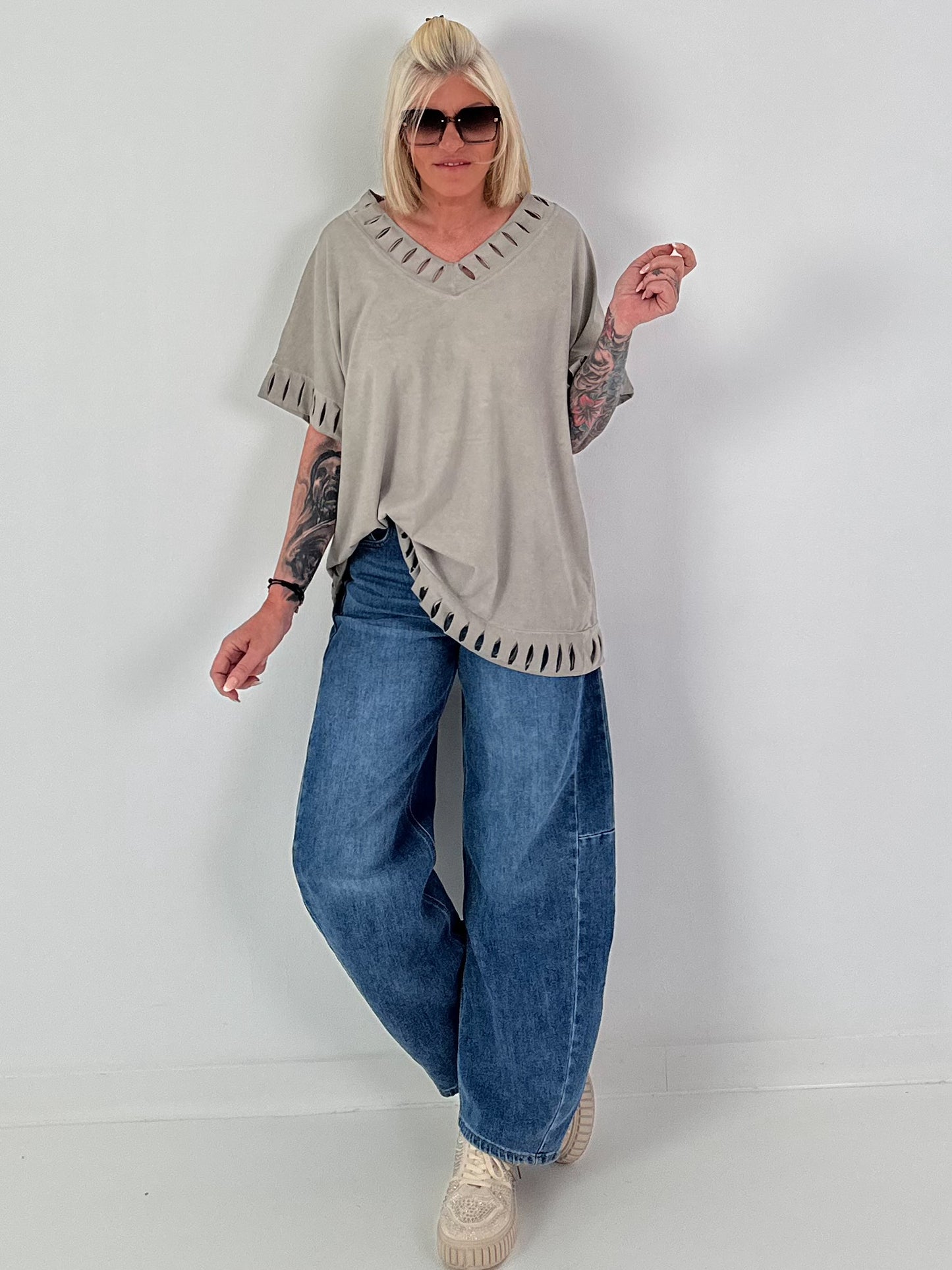 Shirt mit Cut-Out Details - taupe