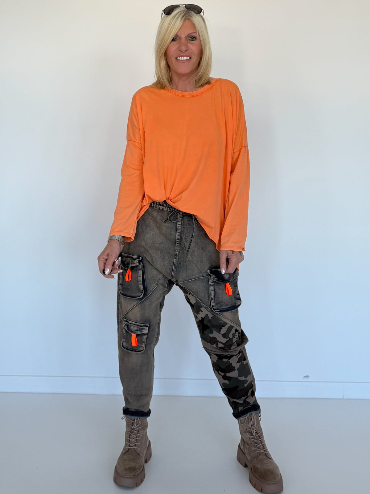 Basic Shirt mit Rundhalsausschnitt - orange