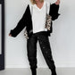 Oversized Grobstrick-Hoodie mit Sweat-Einsatz  - weiss-schwarz