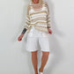 Crochet sweater with stripes and lurex - white-beige