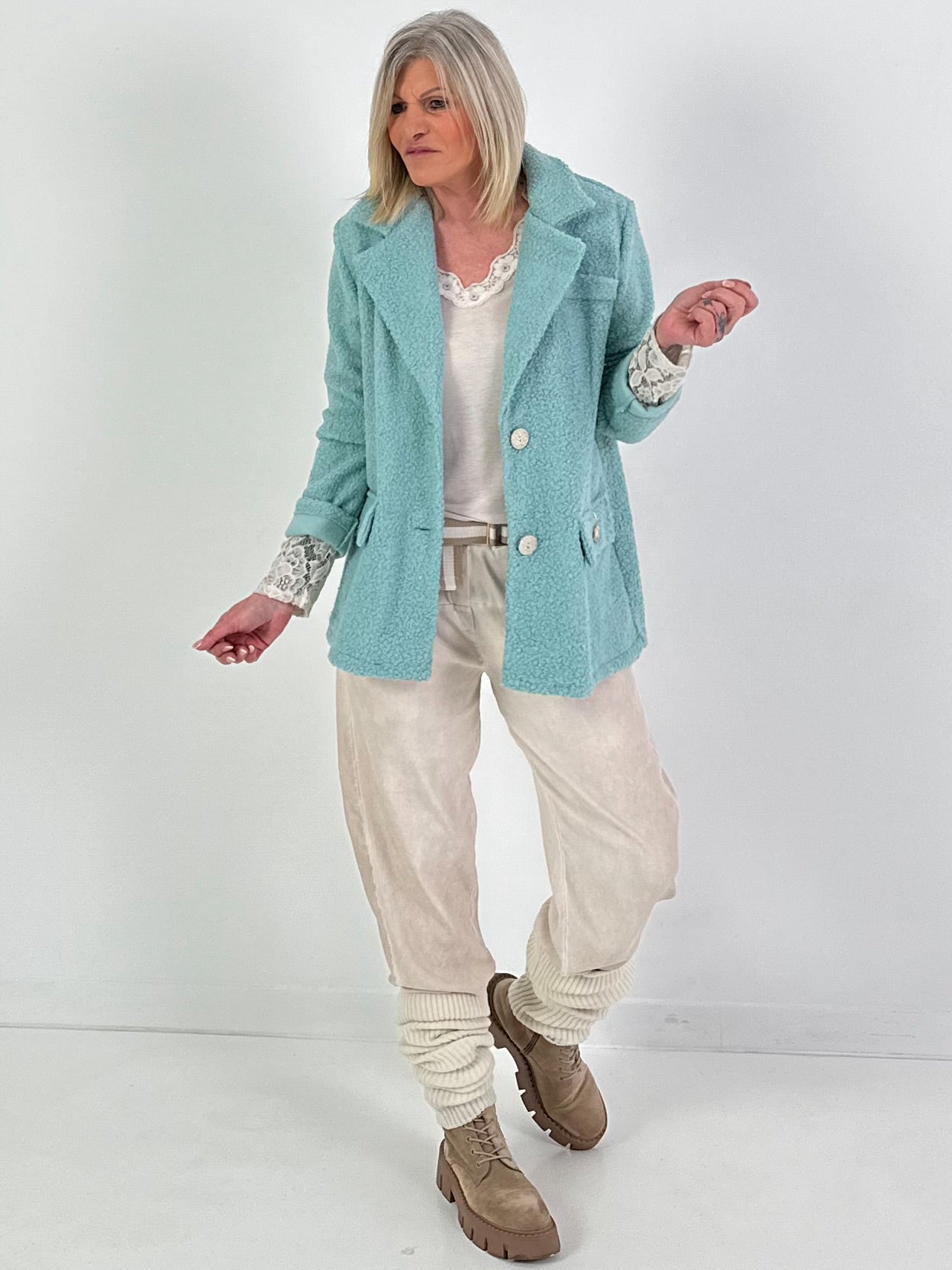 Bouclé Jacke - watergreen