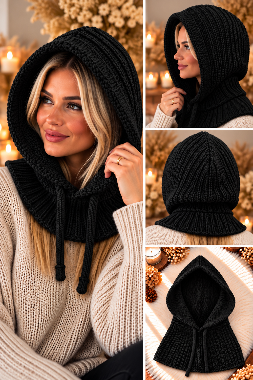 Grobrippstrick Balaclava - schwarz