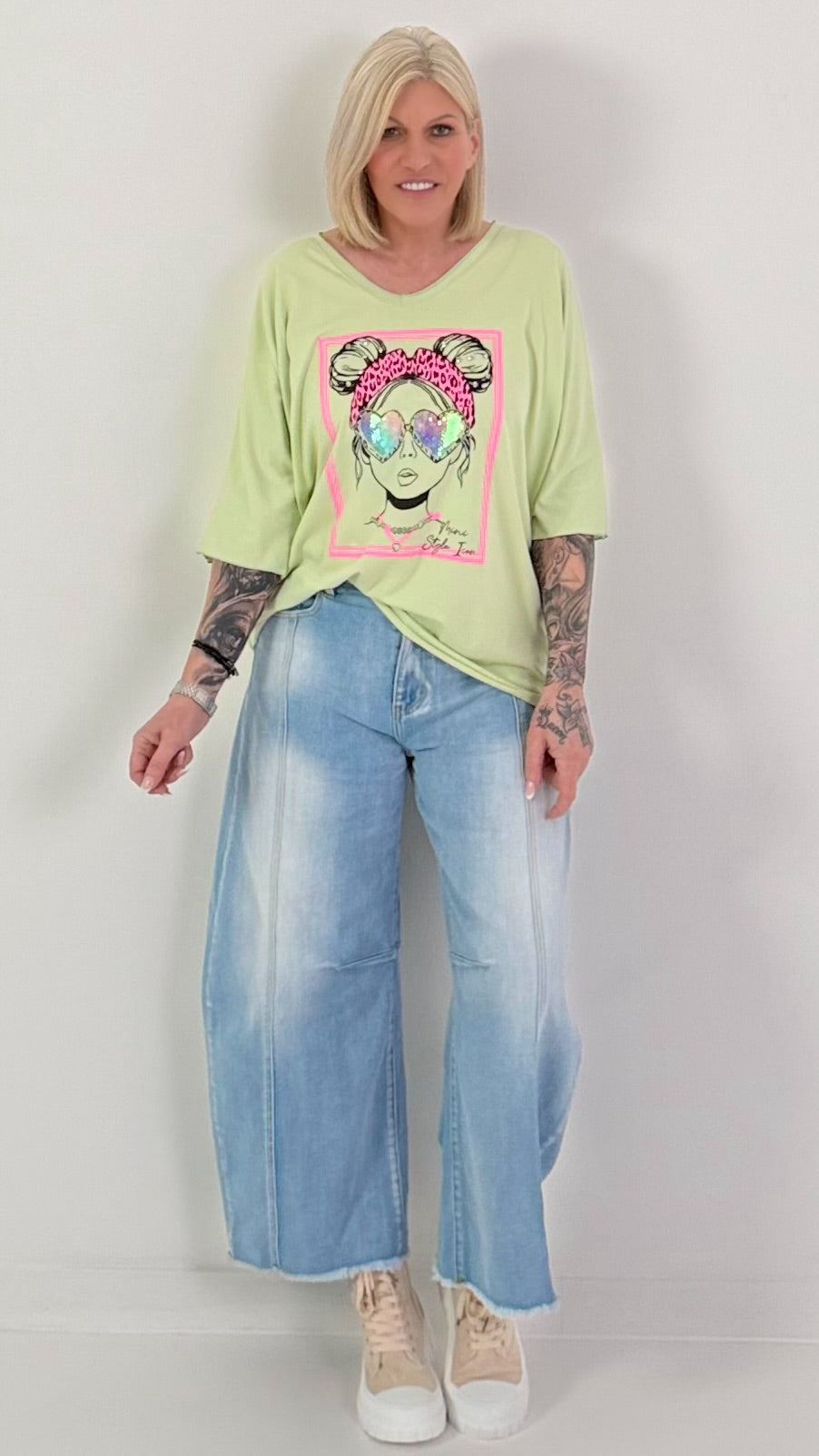 Oversized T-shirt met print op de voorkant - limoengroen