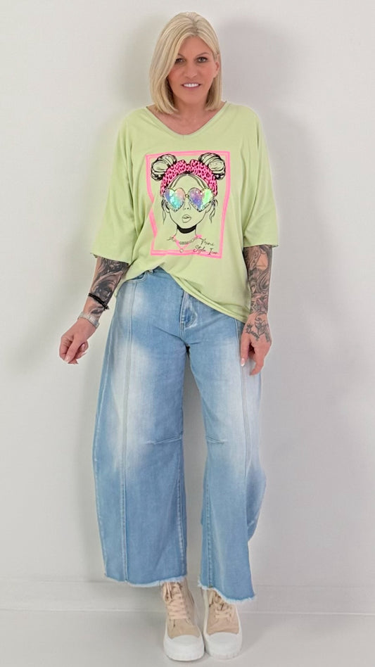 Oversized T-shirt met print op de voorkant - limoengroen