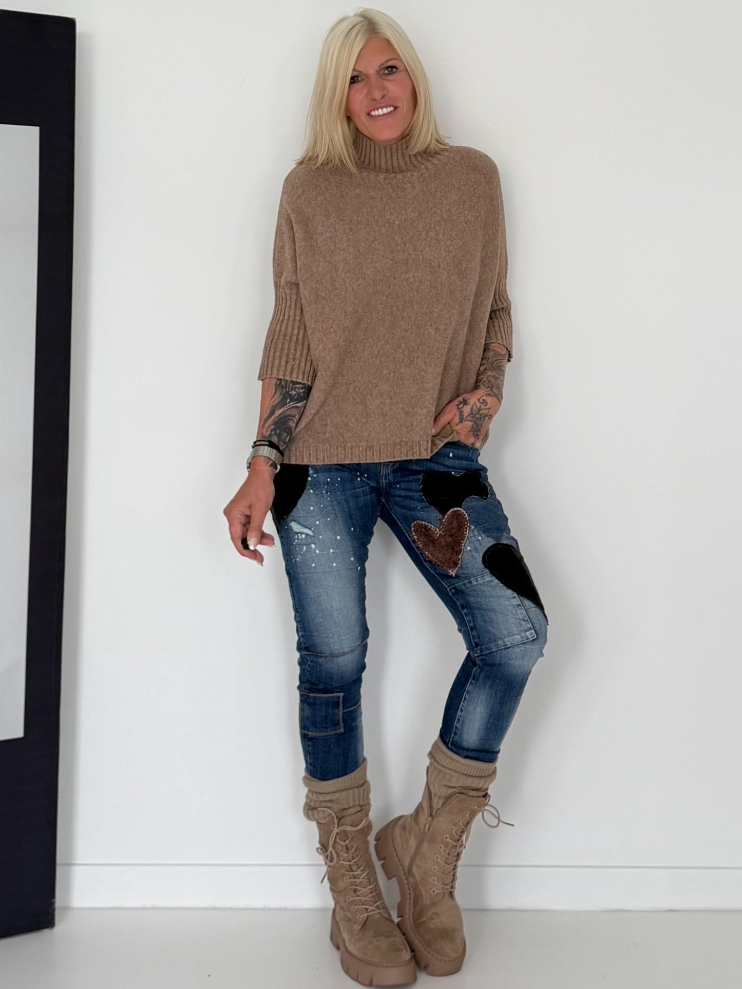 Strickpullover mit Turtleneck - taupe