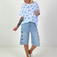 Floral Print Sweatshirt - white-light blue