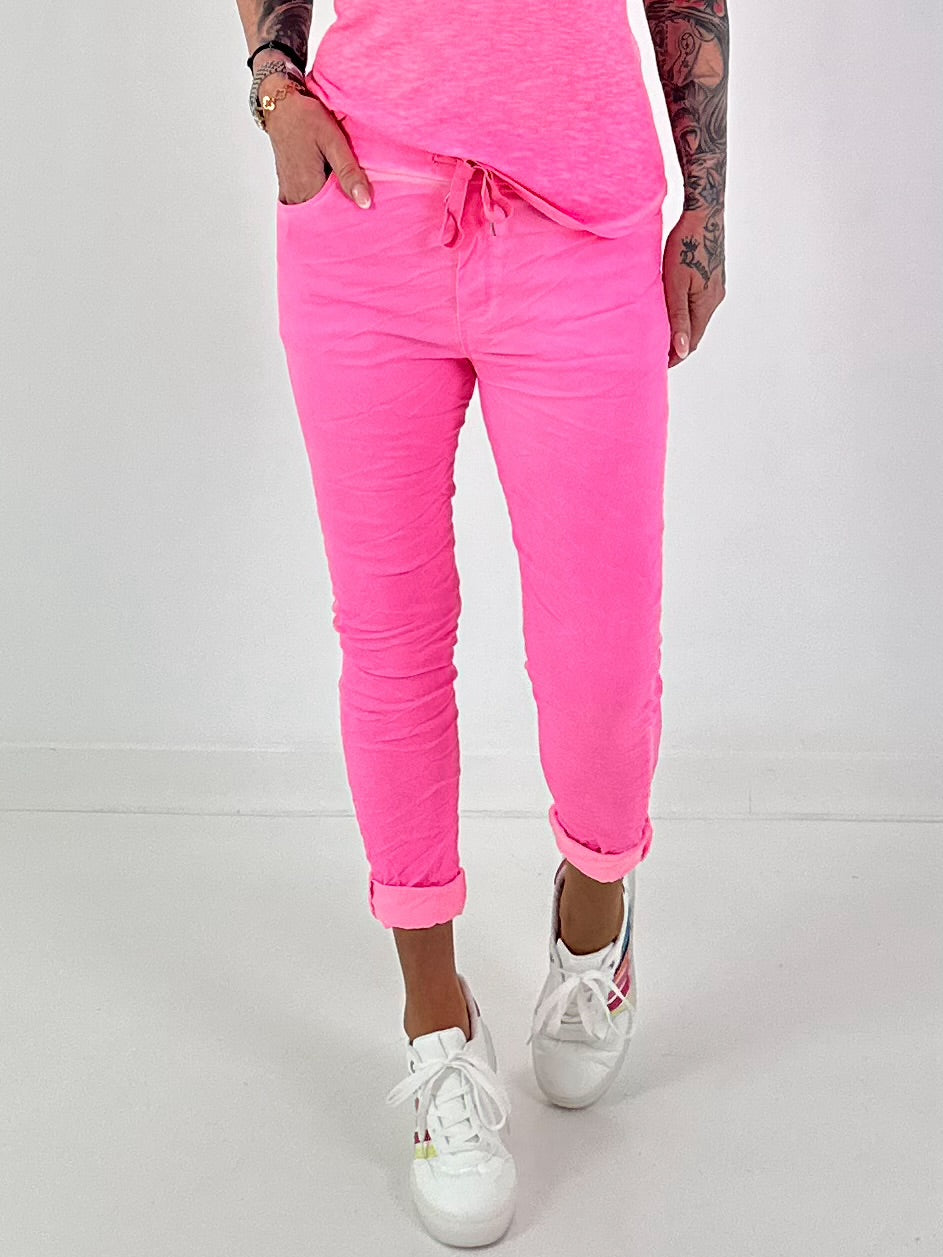 Hose im Knit-Look - neonpink