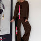 Casual tweedelig pak met details van leerlook en corduroy - mokka