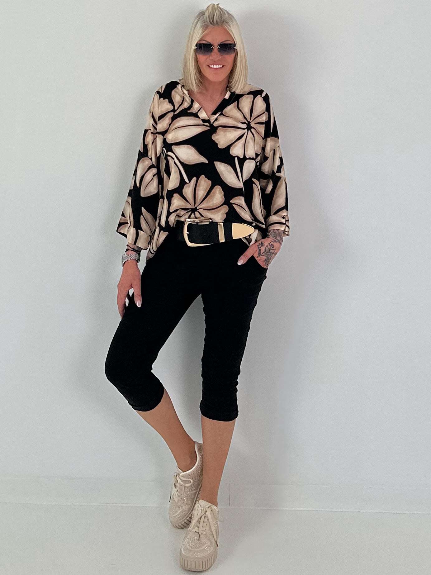 Printed tunic - beige - black