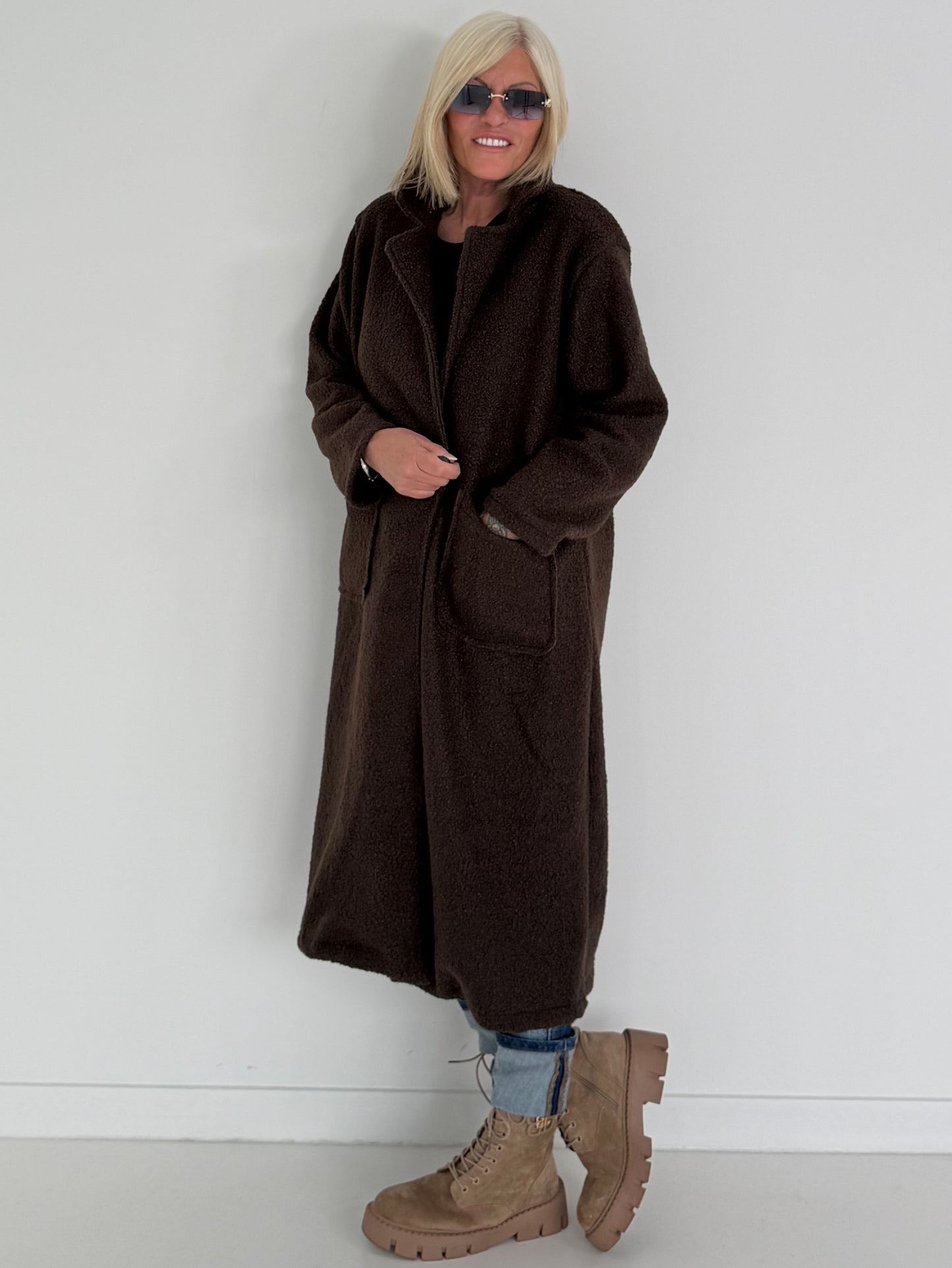 Weicher Bouclé Mantel - mokka