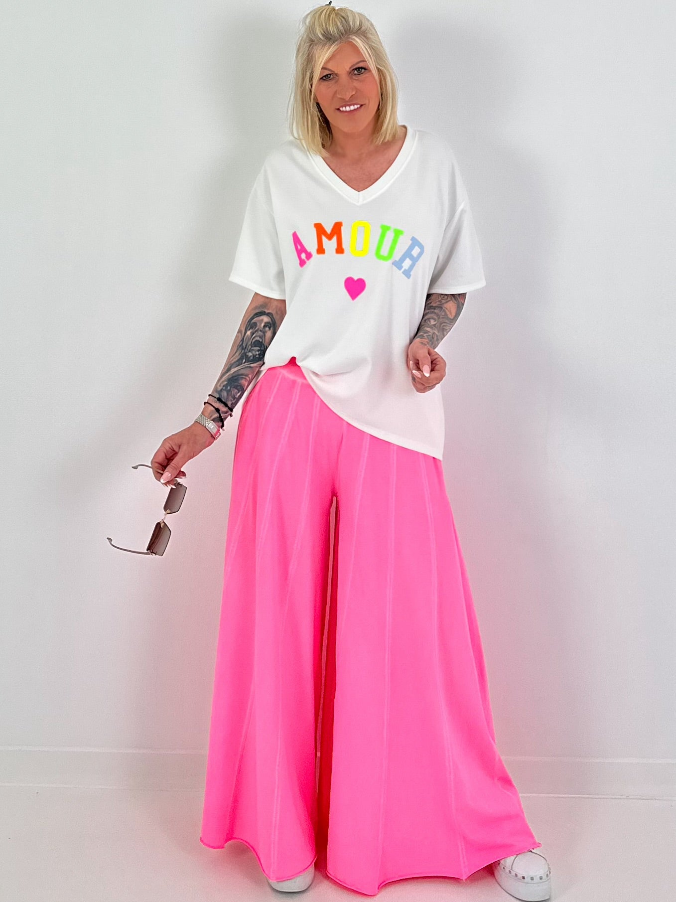 Sweat Palazzo Pants - neon pink