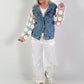 Denim jacket with crocheted sleeves
