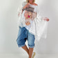 Shirt mit Print und Spitzen Layering - weiss-mehrfarbig
