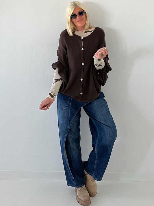 Oversized cardigan with refined details - mocha