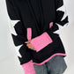 Casual long hoodie with thumbhole and trendy star elements - black