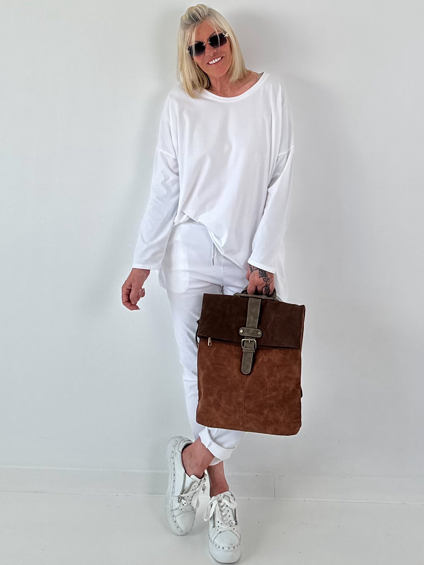 Oversized Shirt stone washed - weiss